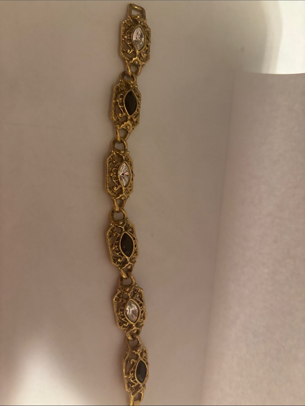 Gold Filigree Bracelet with Black and Clear Accents - Women Jewelry